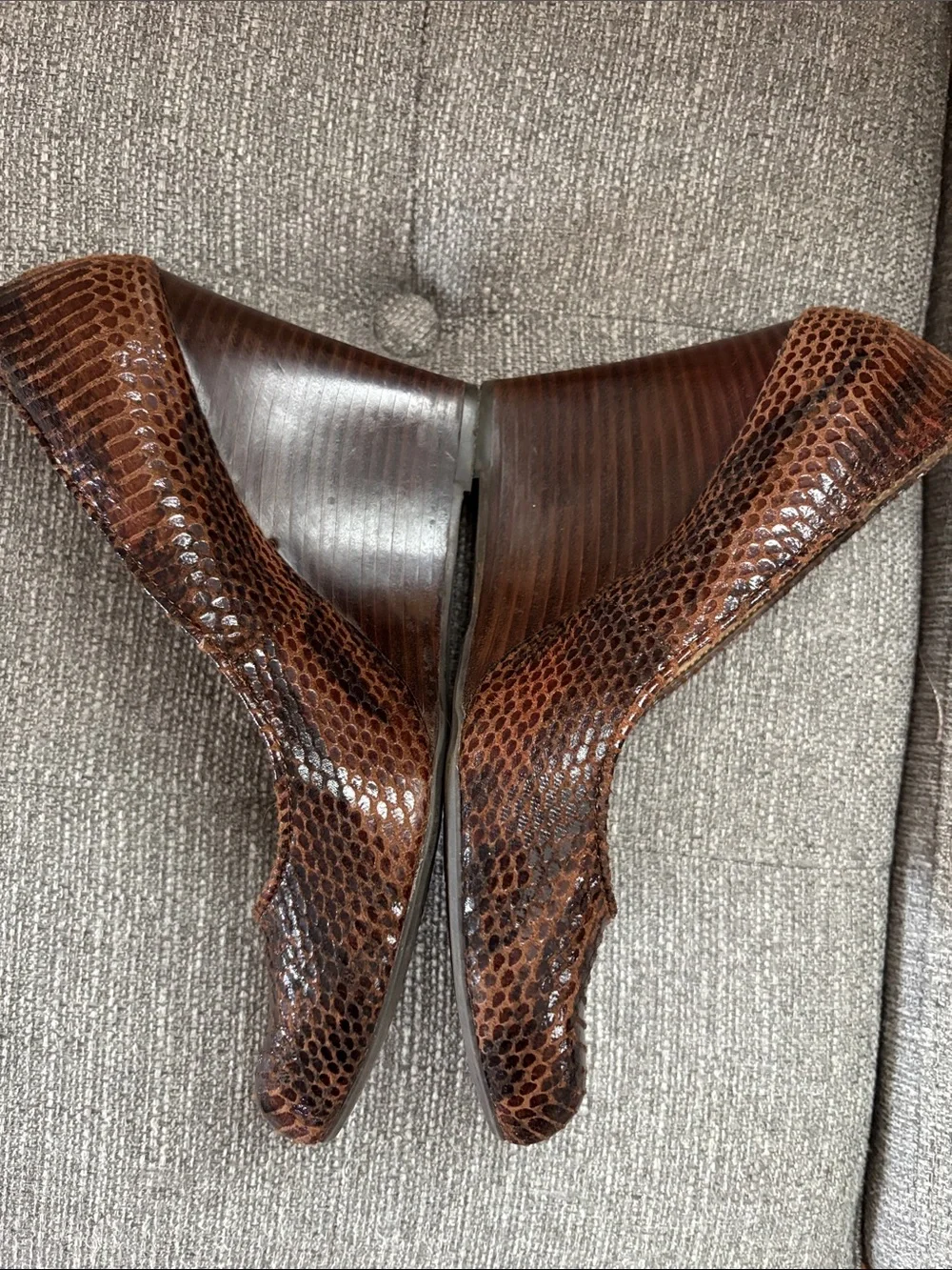Charles Jourdan Brown Snakeskin-Effect Pointed Toe Pumps